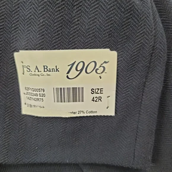 JoS A Bank Sport Coat Mens 42R 42‎ Midnight Blue Herringbone Tailored Fit 1905